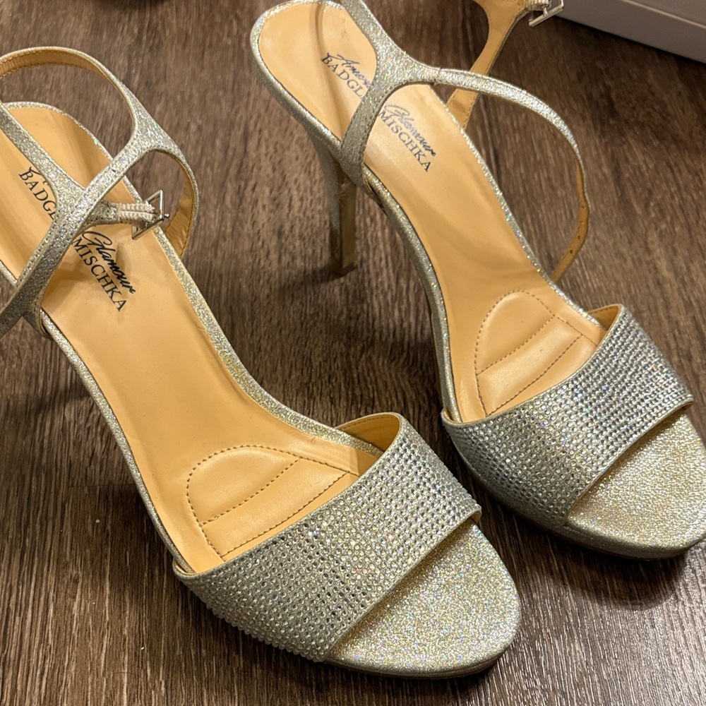 Badgley Mischka Glittering Silver Strappy Heels